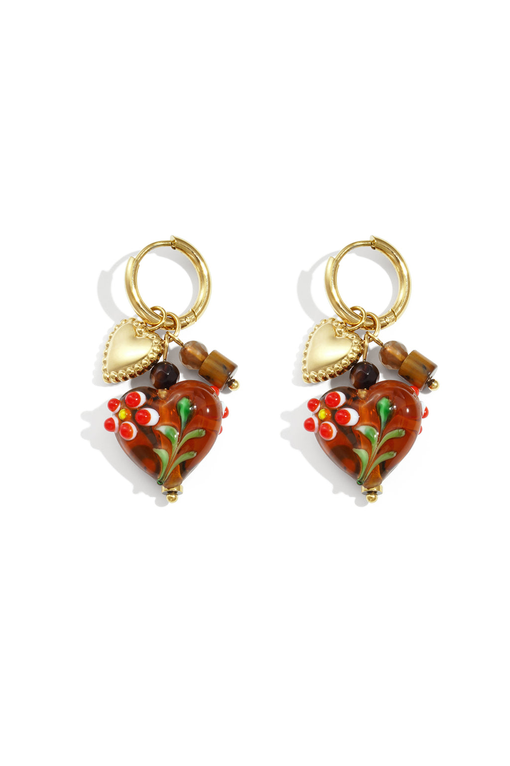 Stainless Steel Heart Drop Earrings – Coffee Brown
