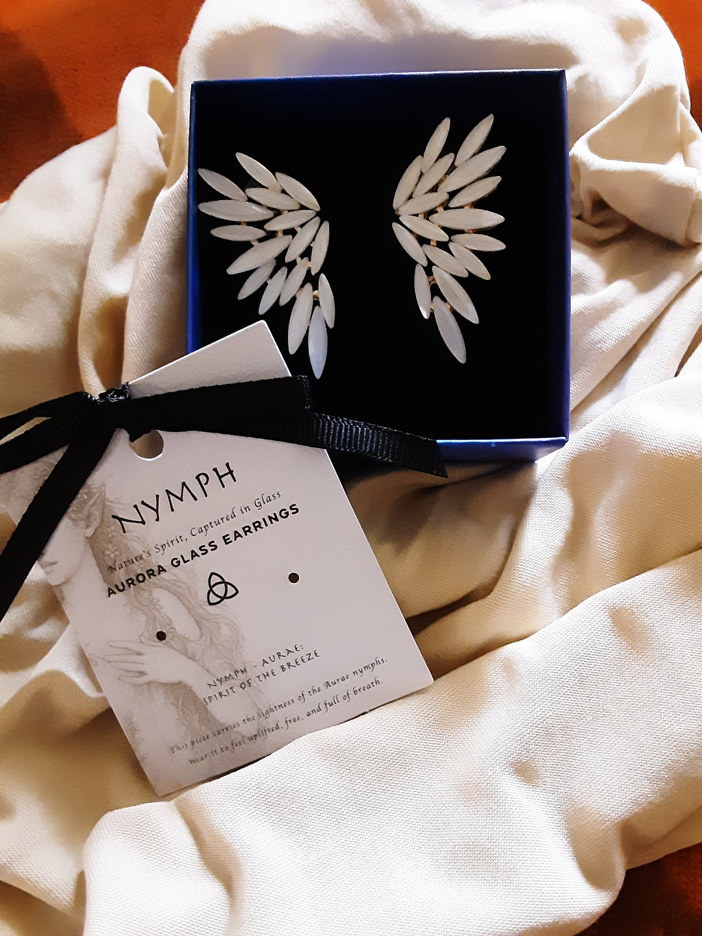 Pearl Angel Wing Glass Drop Earrings