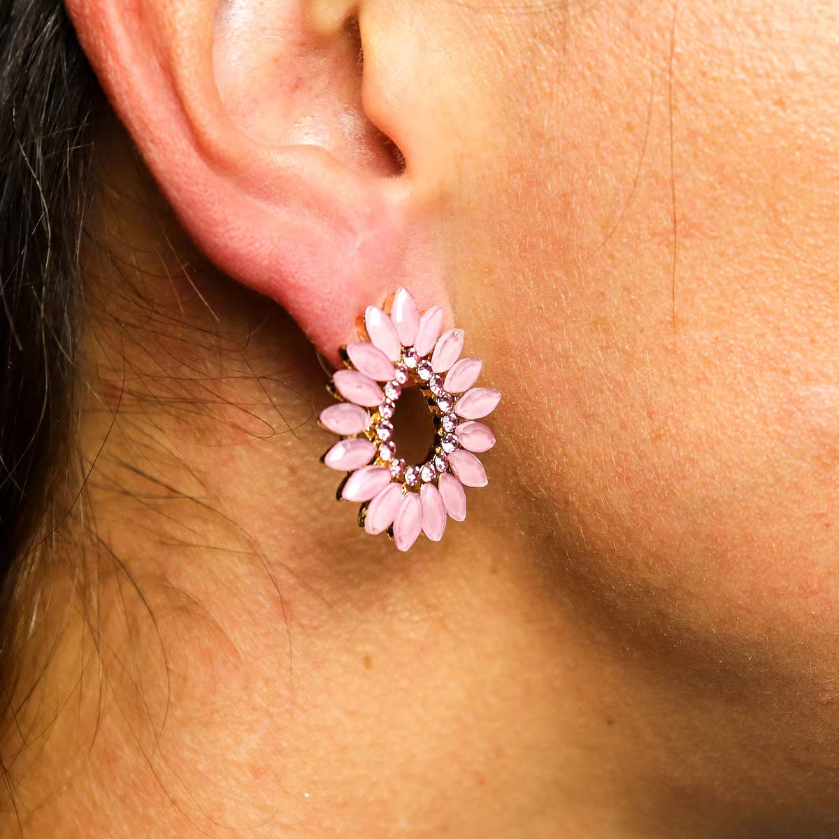 Rose Quartz Earrings - Vintage Glass Ring