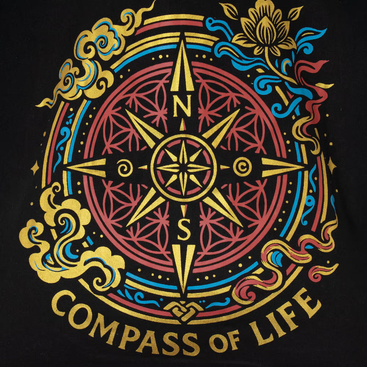 Tote Bag - Compass of Life - Black 6oz