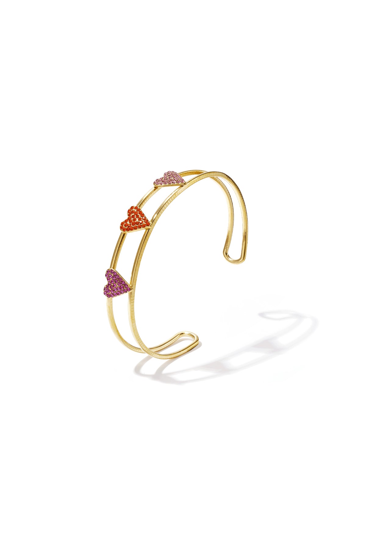 Gold Rhinestone Heart Bangle Bracelet