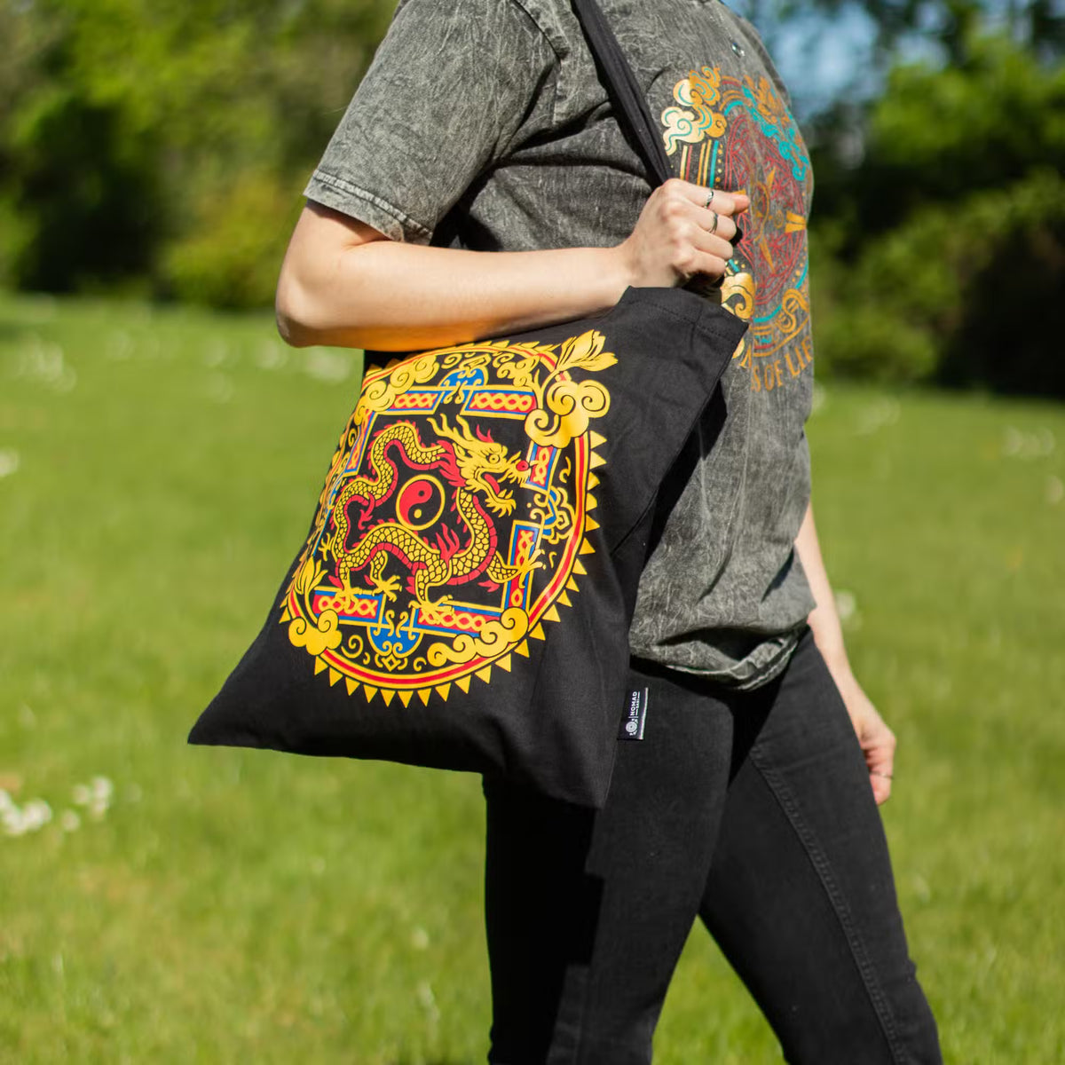 Tote Bag - Dragon Yin & Yang - Black 6oz