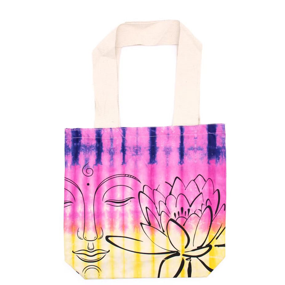 Batik Cotton Bag - Lotus Buddha - Multicolour - Natural Handle
