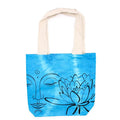 Batik Cotton Bag - Lotus Buddha - Blue - Natural Handle