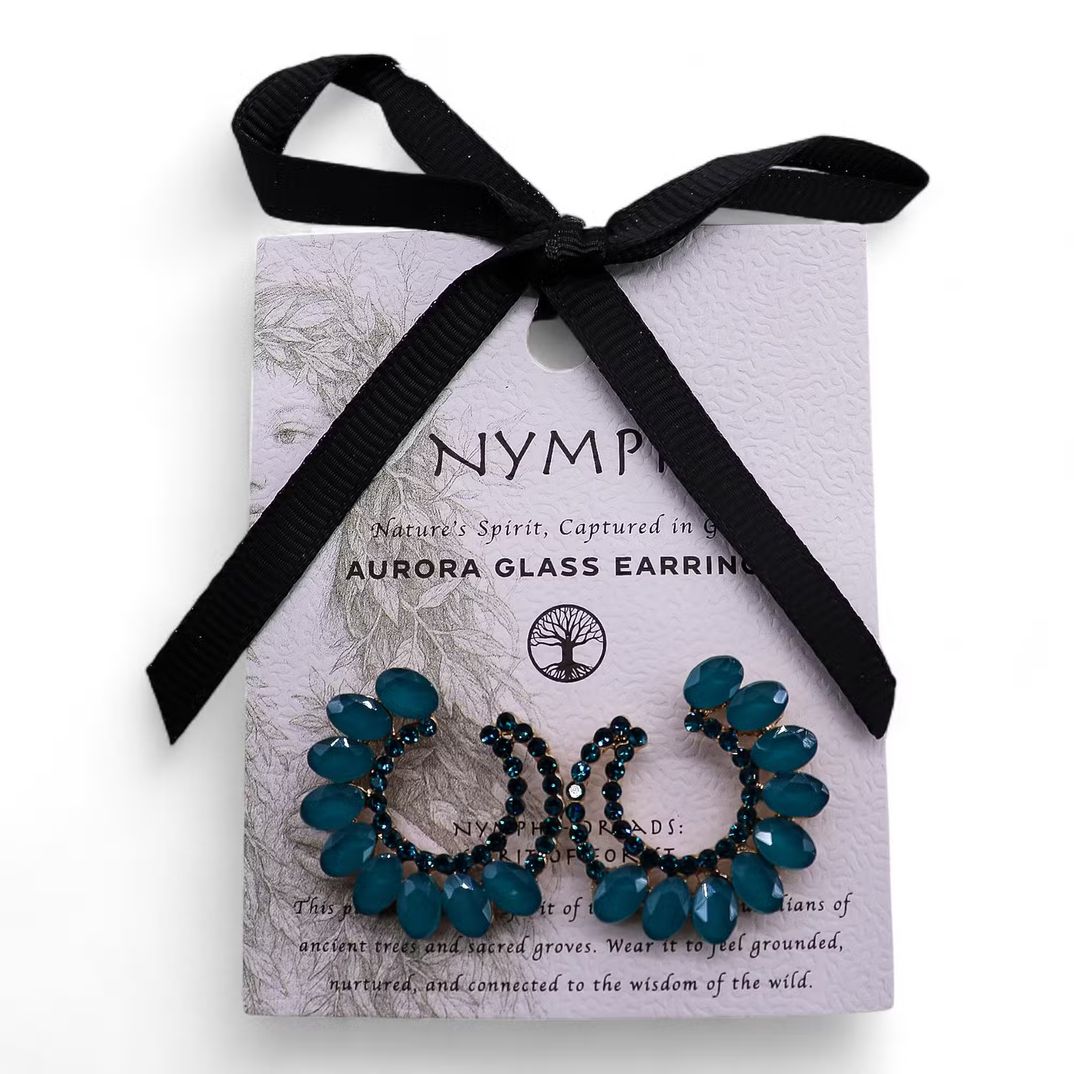 Petrol Green Earrings - Vintage Glass Ring