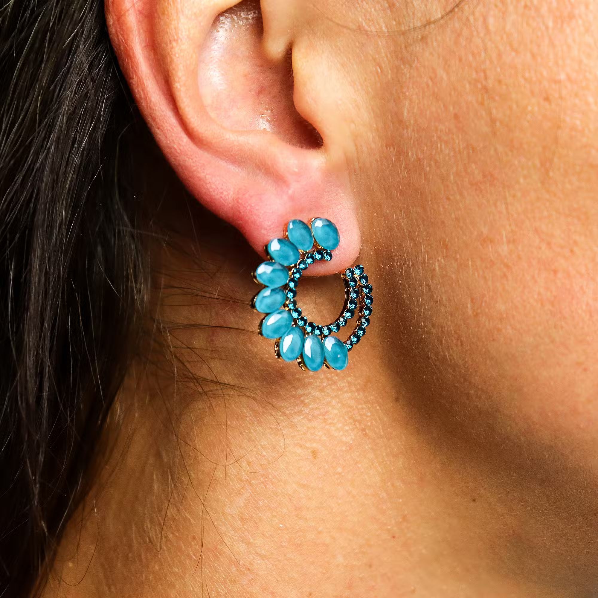 Petrol Green Earrings - Vintage Glass Ring