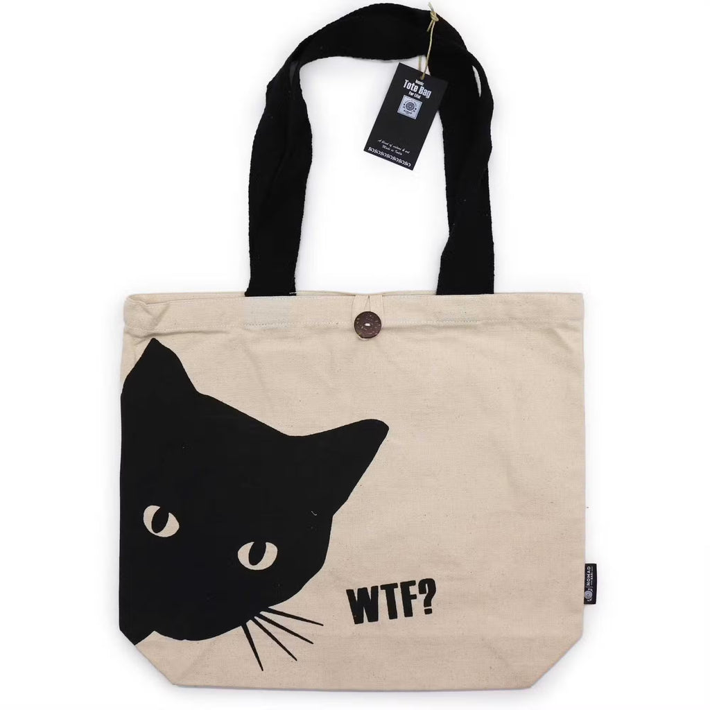 Iconic Classic Tote Bag - Black Cat - Natural