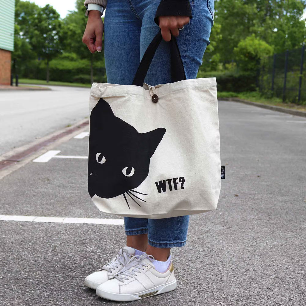 Iconic Classic Tote Bag - Black Cat - Natural