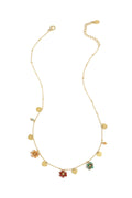Stainless Steel Necklace - Flower & Heart Charms - Multicolour