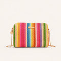 Striped Raffia Shoulder Bag - Woven Multicolor
