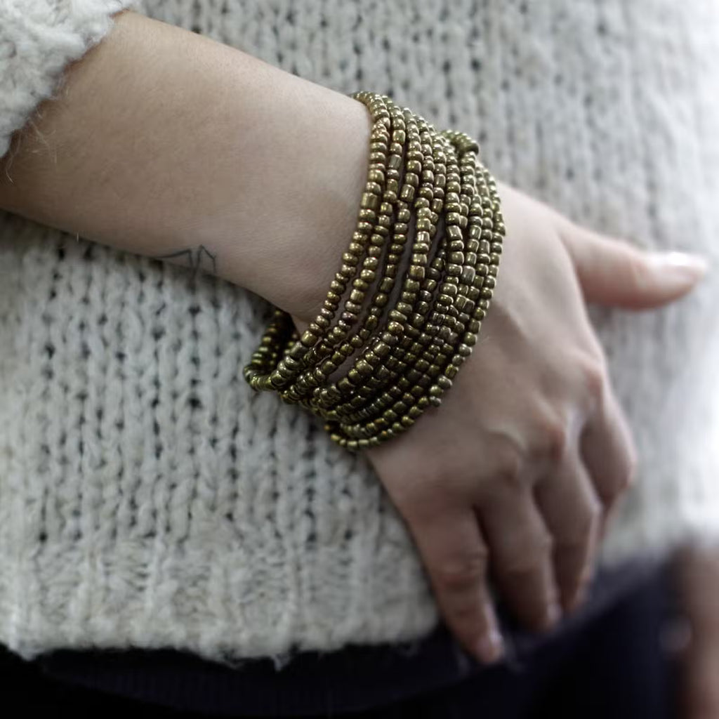 Multi-Pearl Bracelet Set with Wood Clasp - Gold/Silver (Set of 2)
