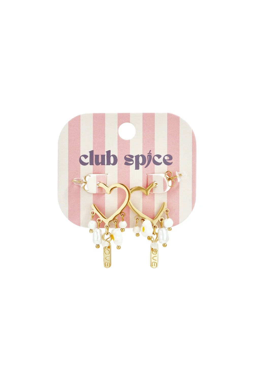 Heart-Shaped Earrings with Hanging Pearls and Charms