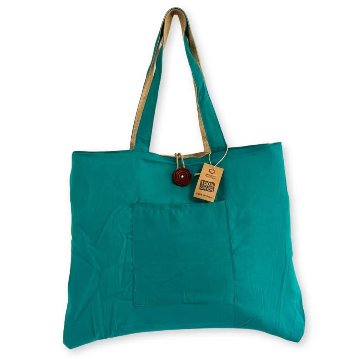Reversible Tote Bag in Jute & Cotton – Teal
