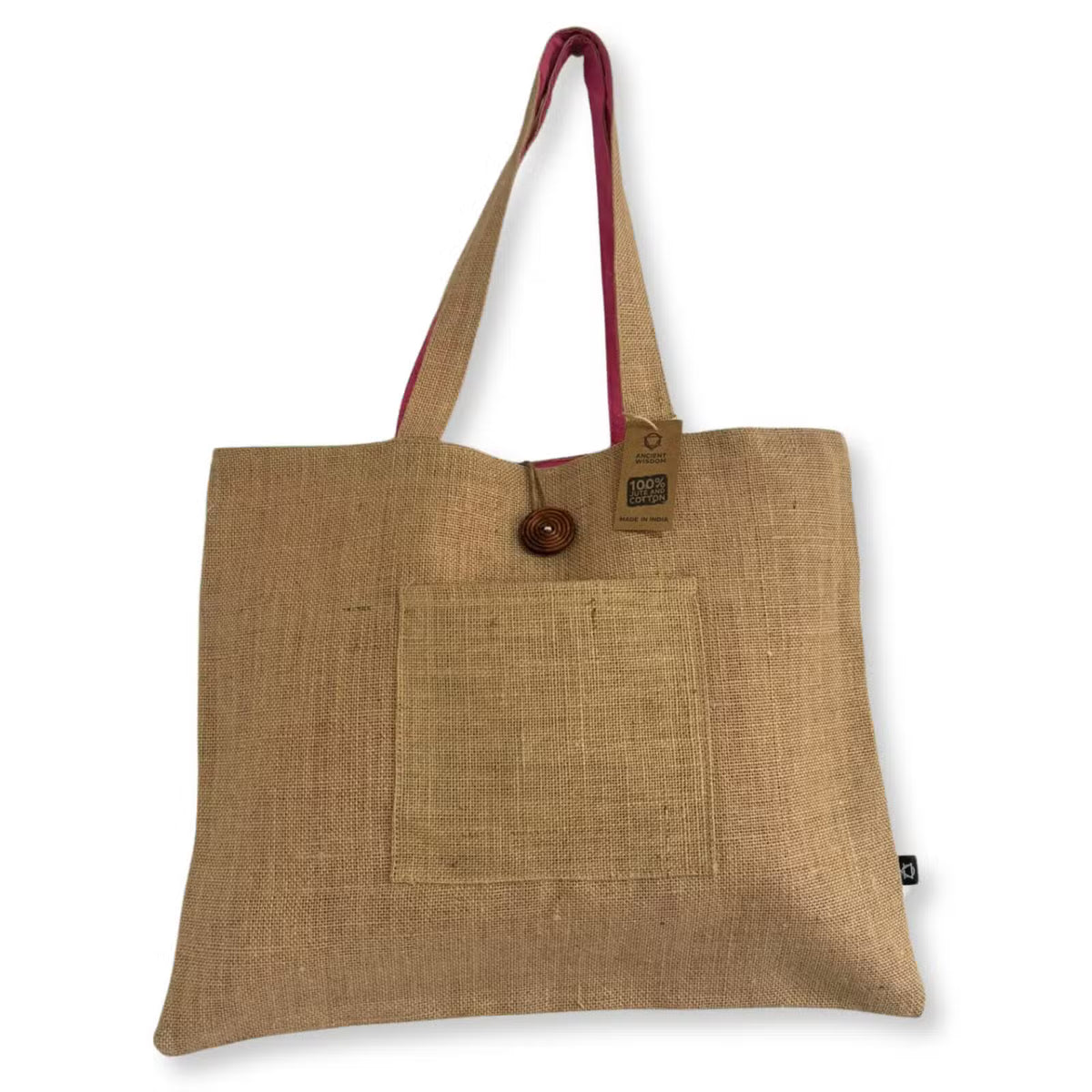 Reversible Tote Bag in Jute & Cotton – Pink